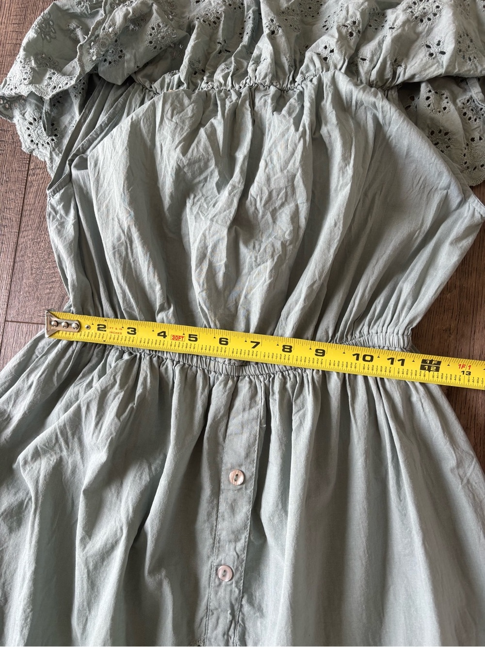 Off-Shoulder Eyelet Midi Dress in Sage Green - Picture 9 of 11